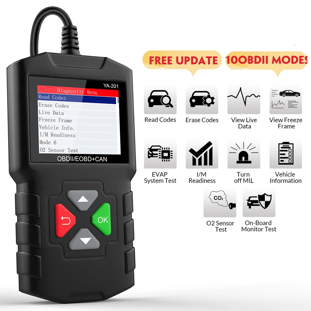 YA201 OBD2 сканер данных в режиме реального времени считыватель кода неисправностей