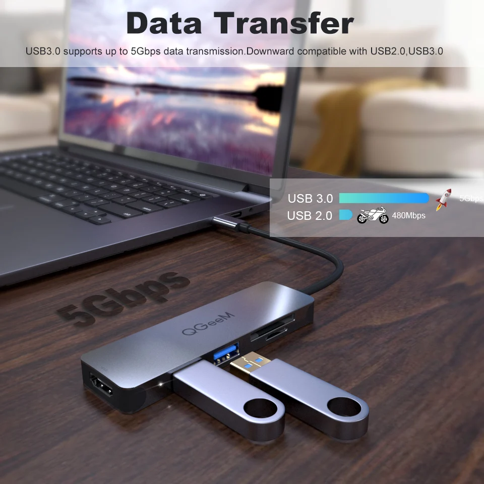 QGeeM USB C концентратор док-станция для Macbook Pro Multi 3 0 usb-хаб Type адаптер считыватель