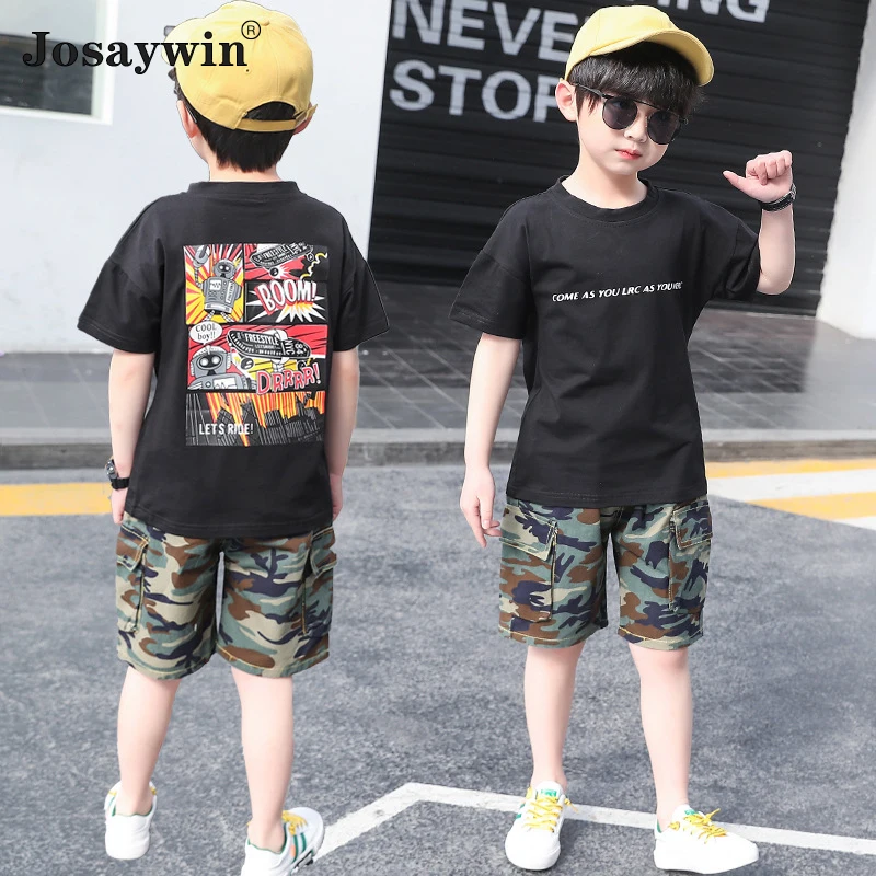 

Josaywin Summer Clothes Sets Children Suits Kids Boys Casual Sports 2 Pieces Sets Top+Shorts Outfits Active Teenager Print Sets