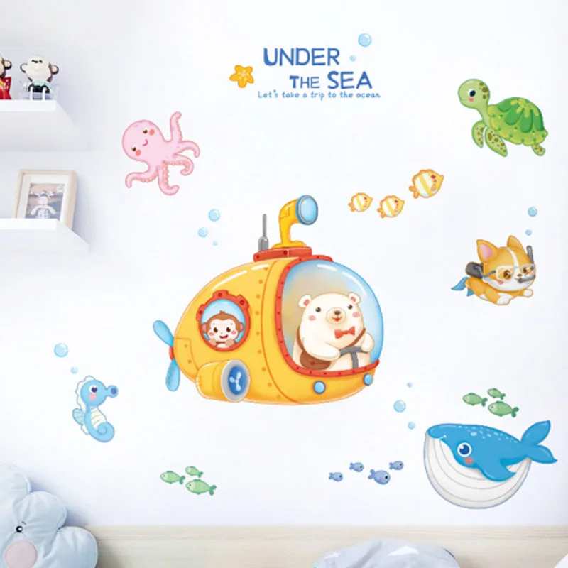 

Creative cartoon underwater animal living room bedroom aisle wall wall sticker decoration removable PVC self-adhesive paper