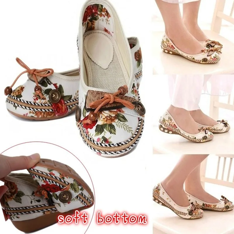 

Round Toe Flat Shoes High Quality Cute Sen Women Shoes National Wind Shallow Mouth Floral Flower Comfortable Soft Bottom Shoes