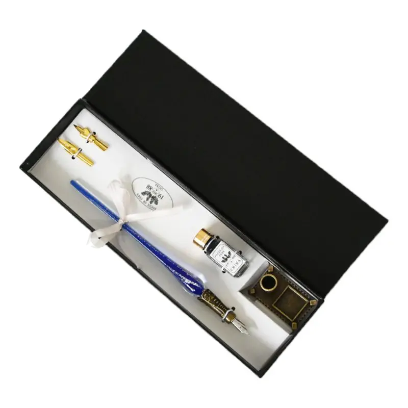 

W3JD European Style Vintage Glass Pen Nibbed Dip Writing Ink Pens Set for School Stationery Gifts Art Supplies