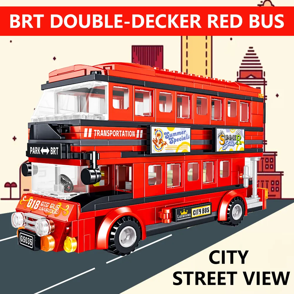 

BZDA Car BRT Double Decker Bus Building Blocks CityBus Creative Bus Toys Car Model Bricks For Boys Birthday Gifts
