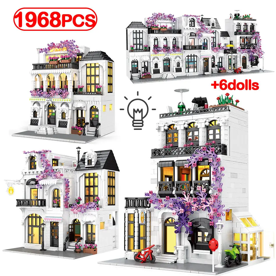 

LED Light City Street View Europe Garden Villa Building Blocks Friends House Figures Bricks DIY Toys For Children Girls Gifts