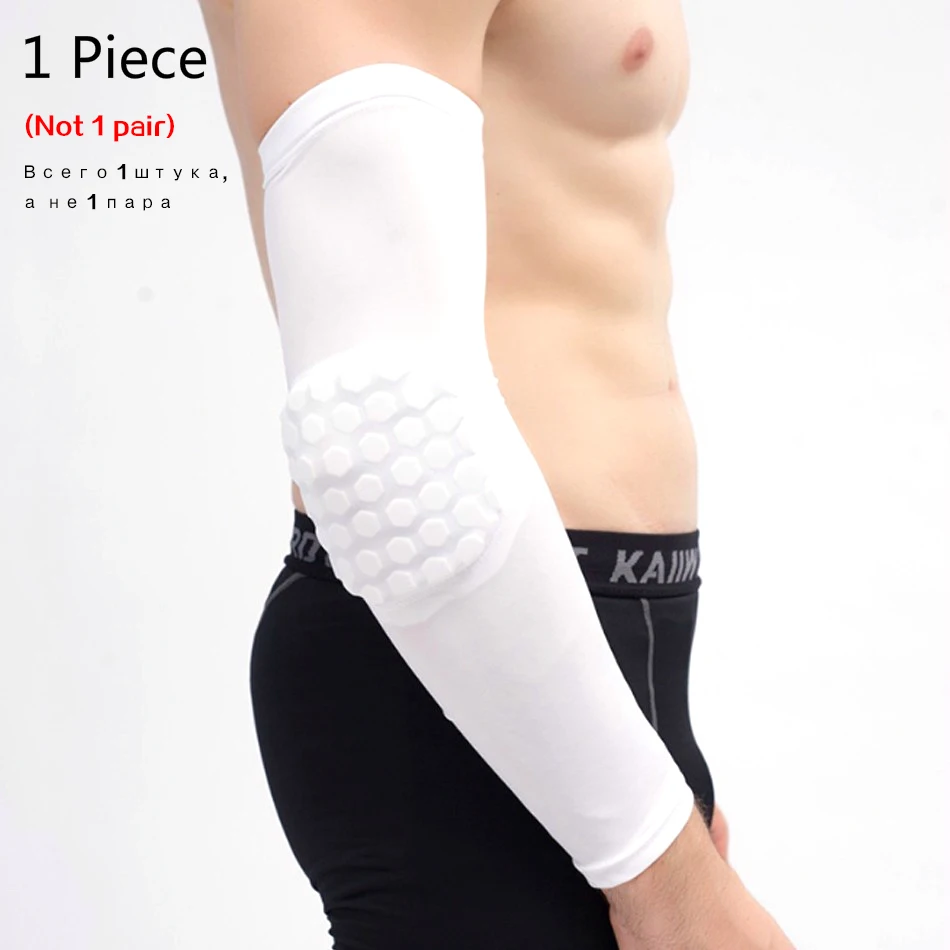 1PC Elbow White Стоящий 1 шт. баскетбольные наколенники протектор компрессионный рукав соты фиксатор из пенопласта наколенники фитнес снаряжение волейбол поддержка - Цвет: 1PC Elbow White