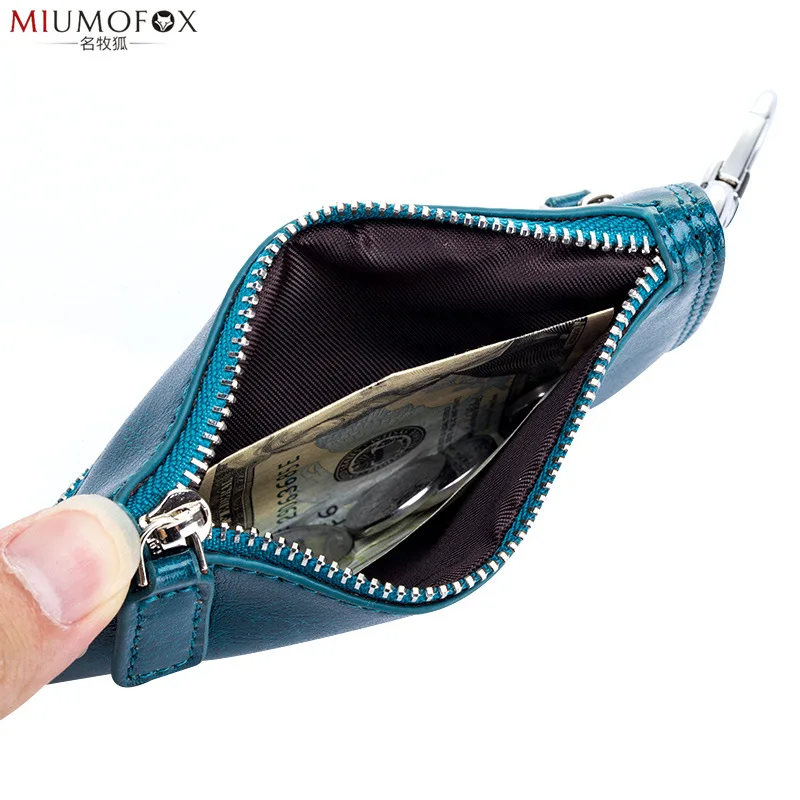 

Ladies zipper cowhide vintage key bag men's key bag leather women's coin purse waist trailer key bag Christmas gift