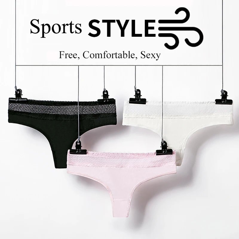 Сексуальные кружевные спортивные бесшовные трусики для женщин хлопковые