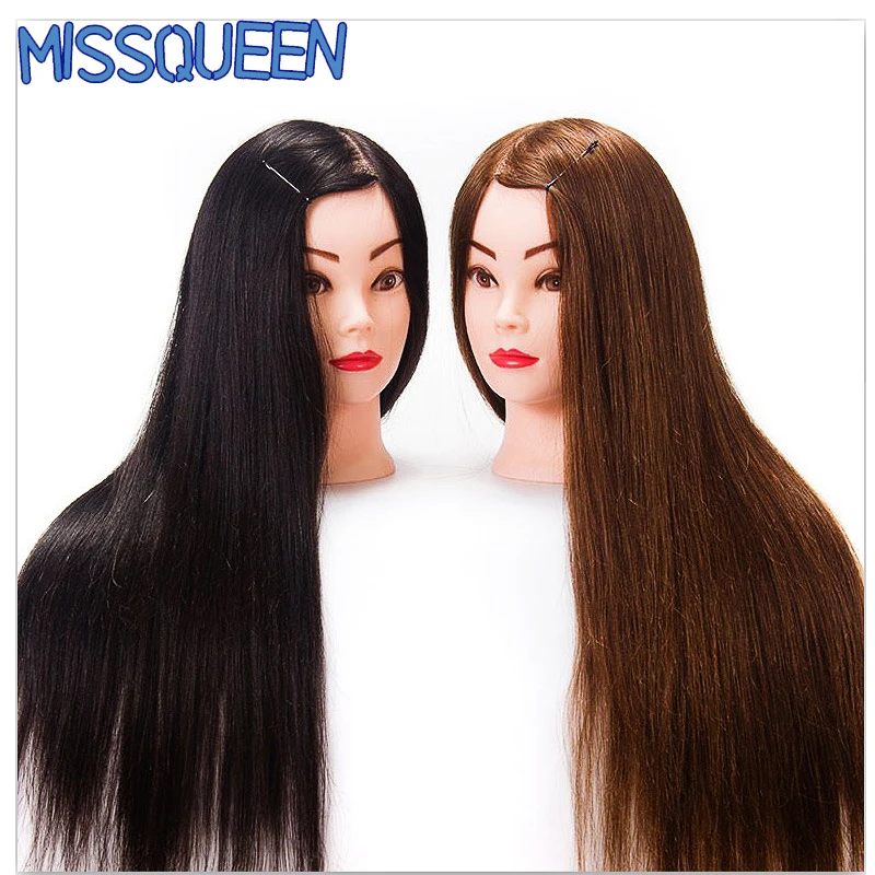 MISSQUEEN 100% Human Hair Training Head Black For Salon Hairdressing Mannequin Professional Perm Bleaching Dyeing |