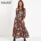 Платье HiloRill женское длинное с цветочным принтом, Повседневное платье-рубашка с отложным воротником, с рукавом три четверти, в богемном стиле, с поясом