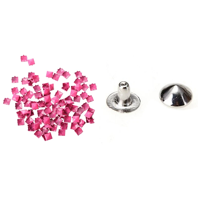 

200 шт., заклепки: 100 шт., 9 мм, пирамидальные заклепки, розовые и 100 шт. Серебристые строительные заклепки 6 мм