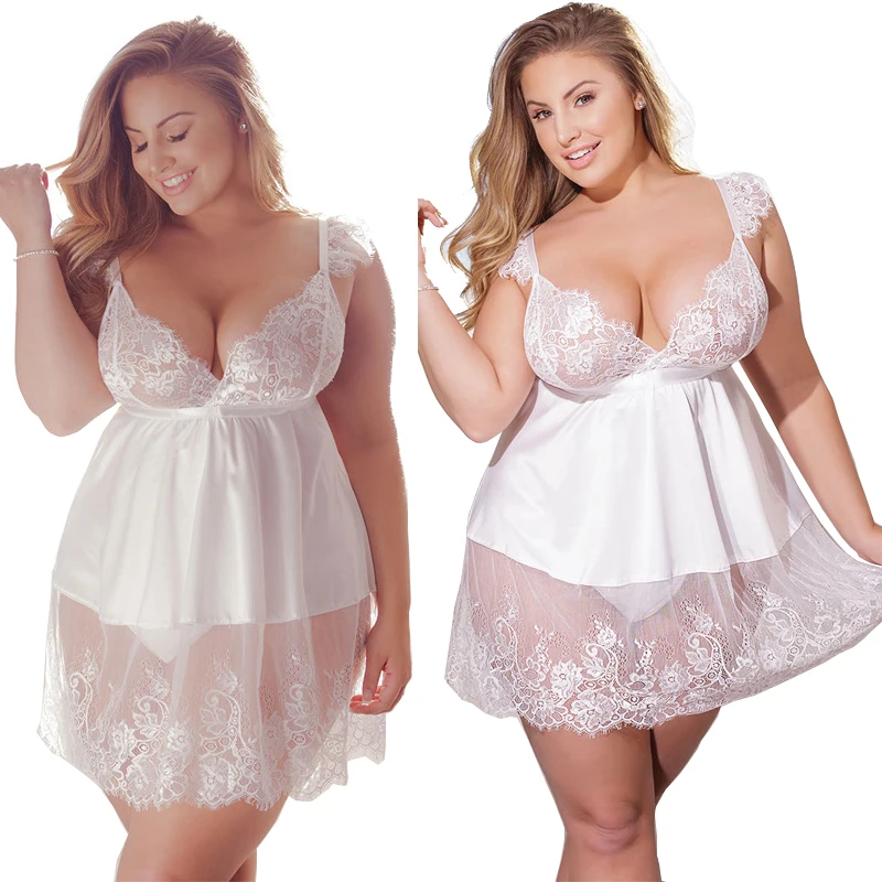 

5XL Lingerie Plus Size Sexy Spaghetti Nighties Lace See Though Erotic Women sling Night Dress Perspective Nightgown Sleepwear