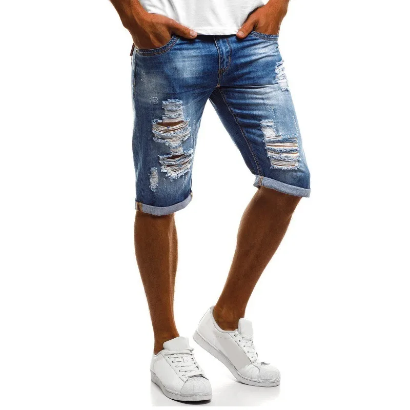 

Men Summer Jeans Shorts Plus Size Vintage Summer Ripped Jeans Turn Up Cuff Fifth Pants Denim Shorts Outdoor Beach Fifth Pants