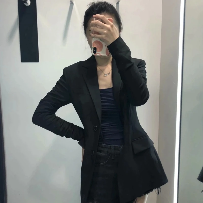 

YOSIBCD Women 2021 Fashion Single Breasted Blazers Coat Vintage Gathered Sleeves Pockets Female Outerwear Chic Tops