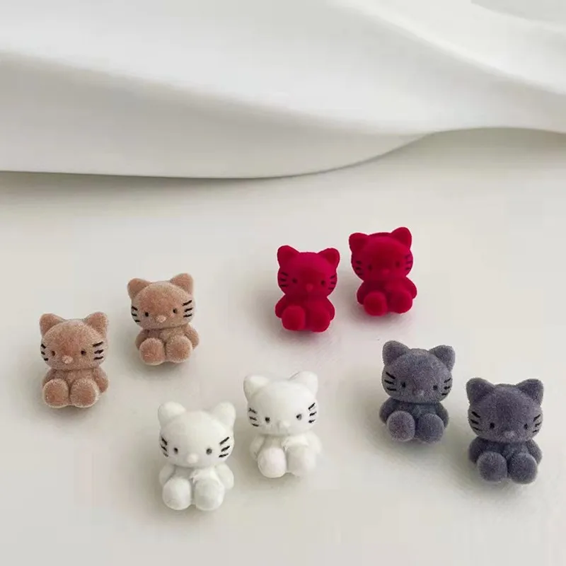 

New Korean Kawaii Funny Plush Cat Stud Earrings Cute Animal Statement Dainty Earring for Women Girl Fashion Jewelry 2021 Brincos