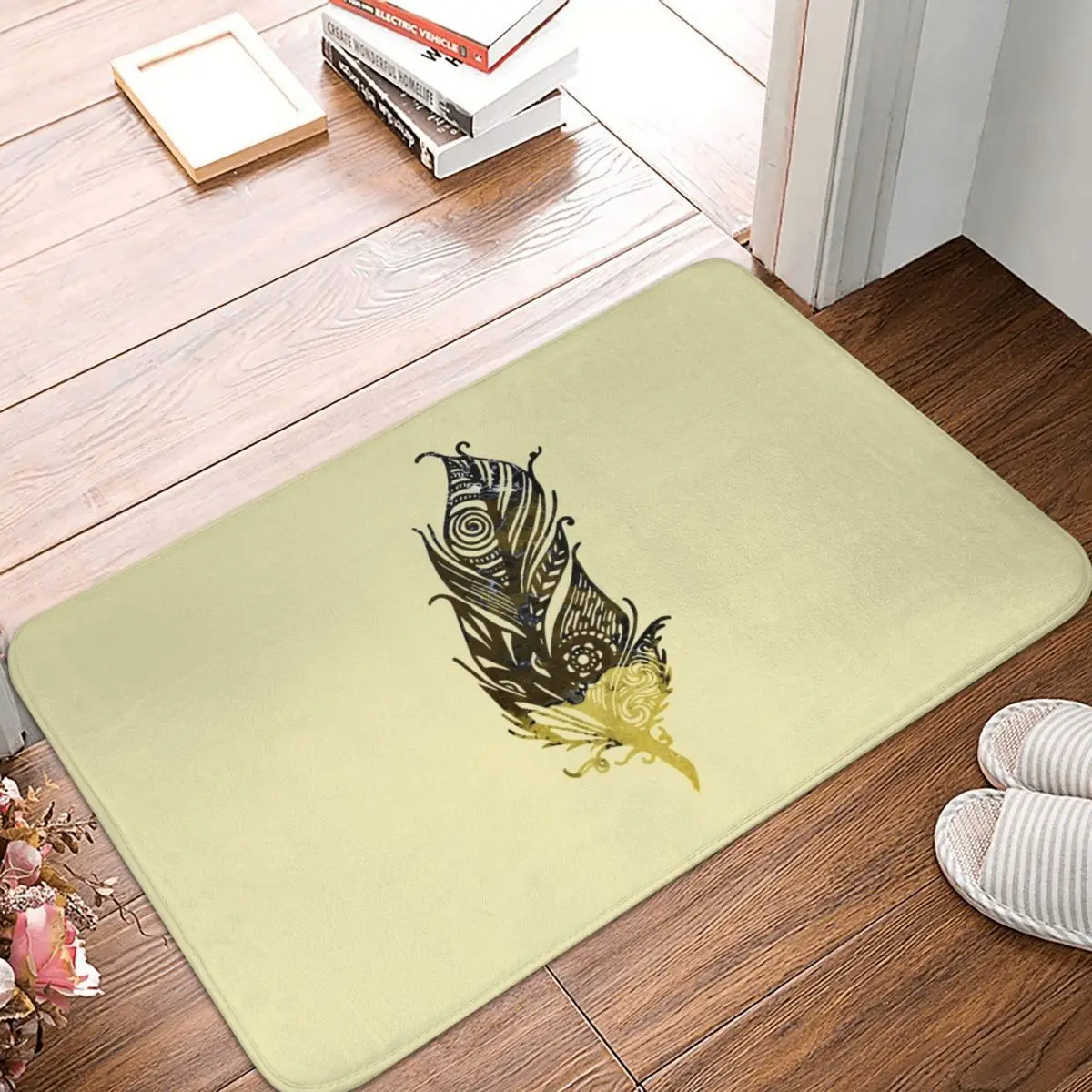 

Brown Gold Abstract Feather Doormat Carpet Mat Rug Polyester PVC Anti-slip Floor Decor Bath Bathroom Kitchen Balcony 40x60