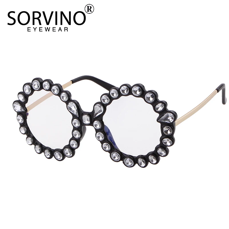SORVINO Retro Shades For Women Diamond Round Sunglasses Brand Designer Luxury Fashion Oversized Crystal Circle Sun Glasses SP331 |
