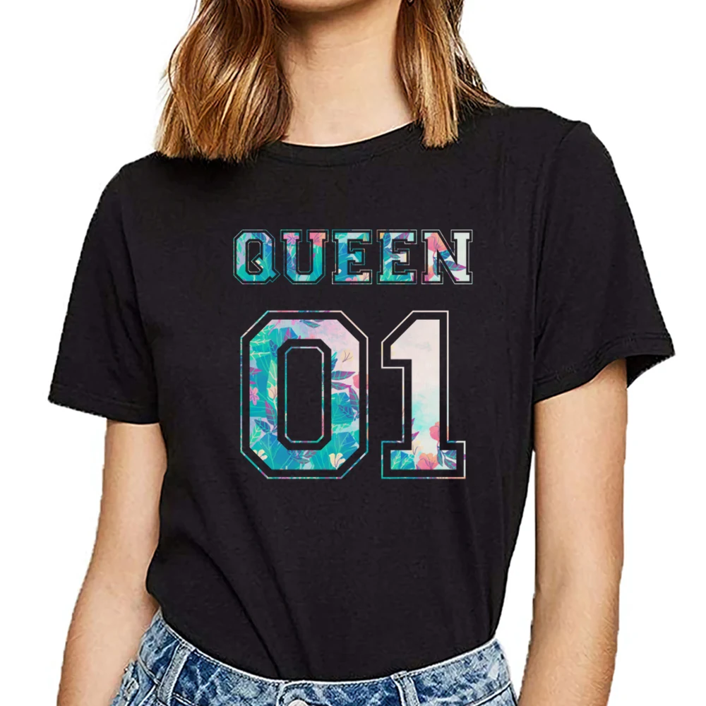 

Tops T Shirt Women 01 king and queen Summer Harajuku Custom Female Tshirt
