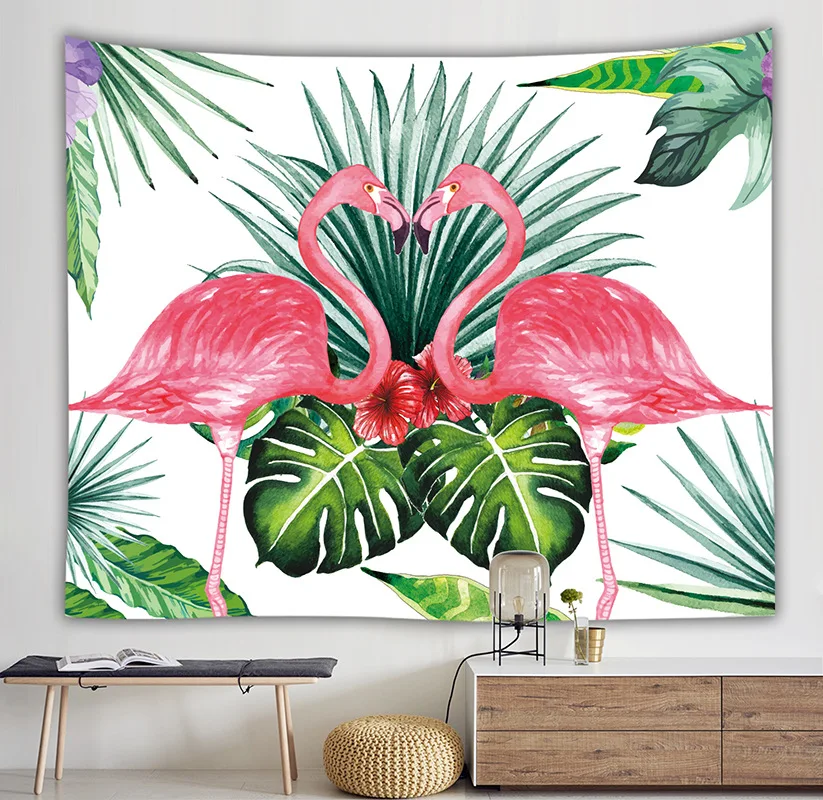 Настенный гобелен с рисунком фламинго тропические растения психоделические