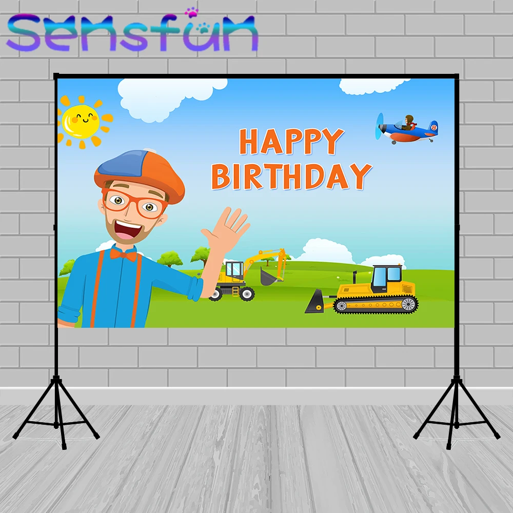 Виниловый фон для фотосъемки с героями мультфильмов Blippi детский первого дня