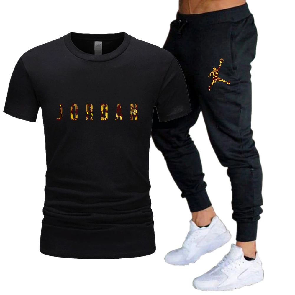 

2021 Men's Sets T Shirts+pants Two Pieces Sets Casual Tracksuit Men/Women Jordan suit print Tops+Pants Gyms Fitness trousers