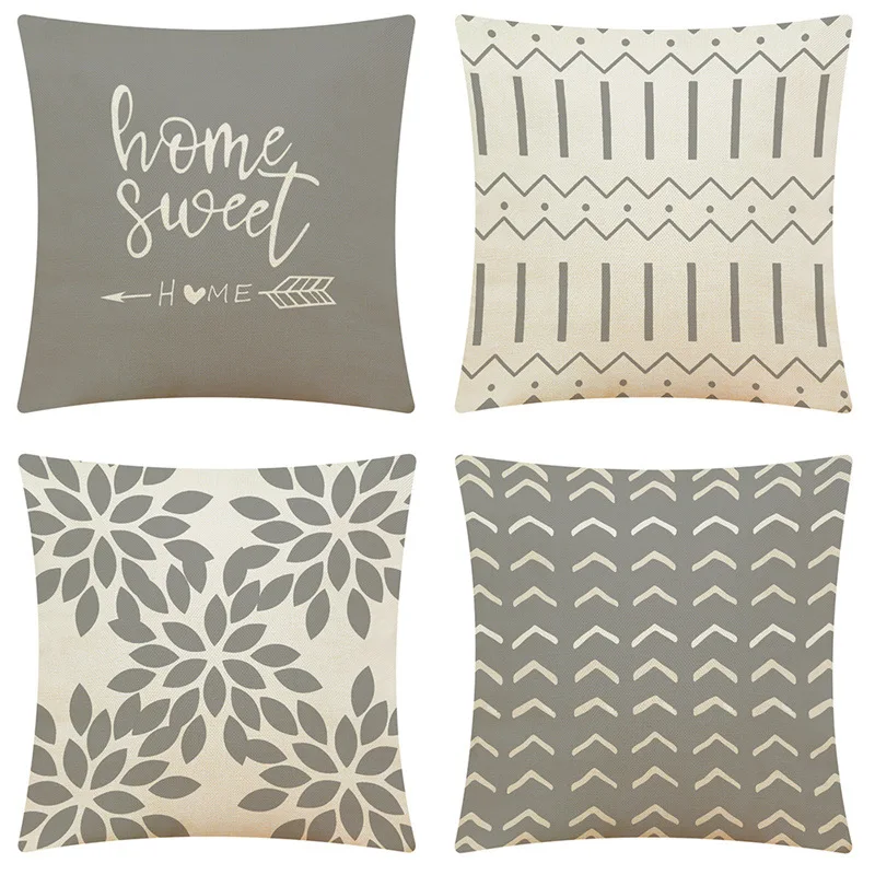 

Simple Pillowcase Gray Geometric Pillowcases Sweat Home Cotton Linen Leaves Pillow Case Car Pillow Sofa Pillow Cushion Cover