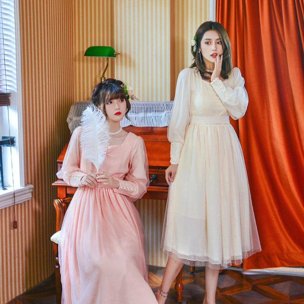 Сказочное винтажное платье с длинными рукавами вечерние платья в стиле ретро от