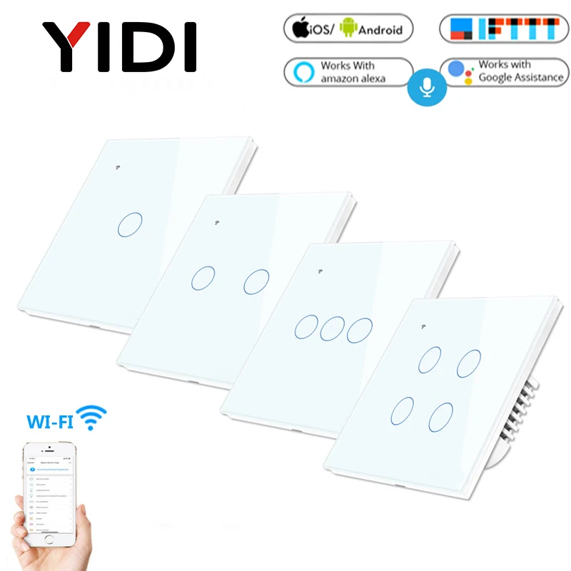 White 1, 2, 3, 4 банды, WiFi, умный светильник, сенсорный выключатель, дистанционное управление с помощью приложения, AC 85 в, 220 В, ЕС, Великобритания, стандарт, беспроводной умный дом, 1, 2, 3, переключатель - Цвет: White