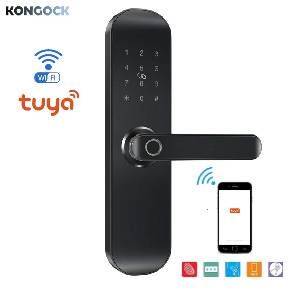 Tuya APP Электронный беспроводной умный дверной замок, Wi-Fi пульт дистанционного управления rfid-карта цифровой код разблокировки для дома, кварт...
