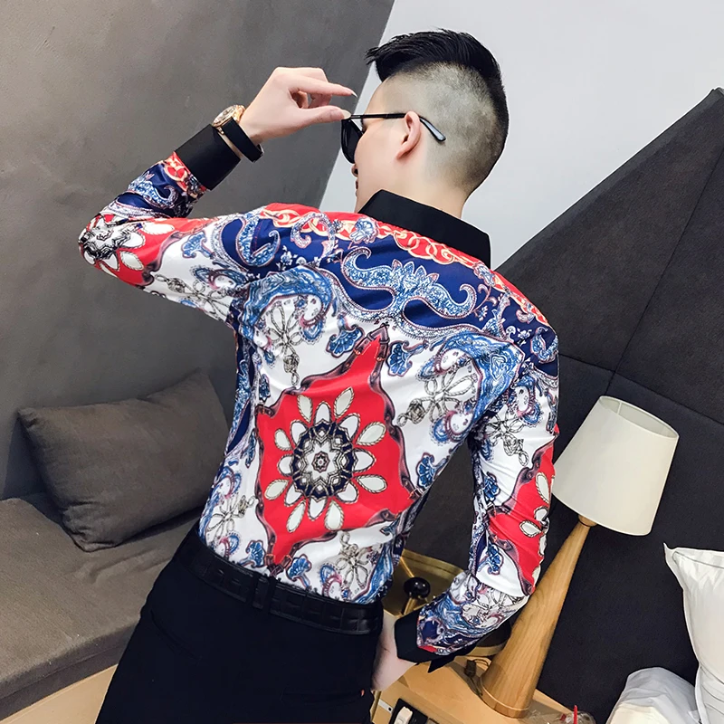 Мужская рубашка с длинным рукавом Camiseta Masculina гавайская принтом модель 2020 года