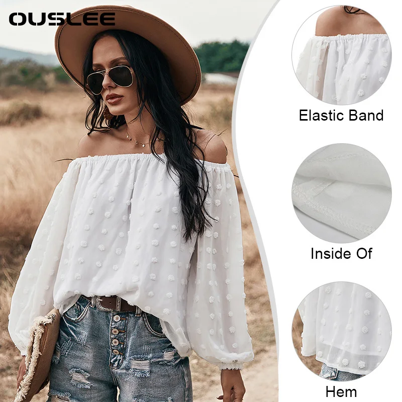 

OUSLEE 2021 Summer Chiffon Blouse Women Sexy Slash Neck Blusa Shirt Mujer Elegant Long Sleeves Female Tops And Blouses Plus Size