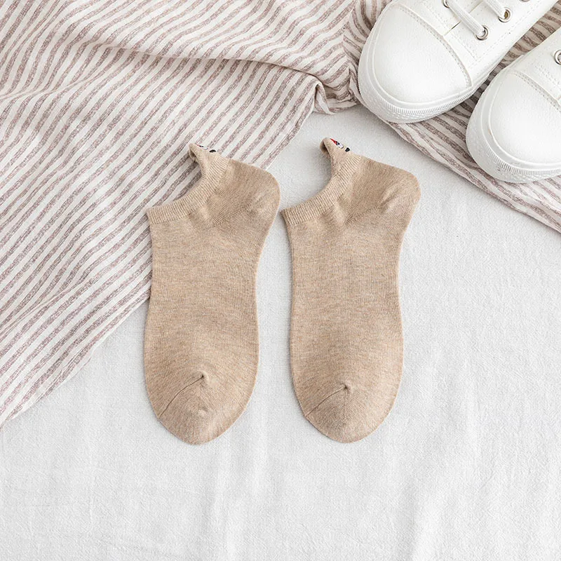 Khaki 1 пара ярких цветов женские хлопковые летние Kawaii вышитые выразительные женские носки счастливые модные забавные носки до лодыжки - Цвет: Khaki