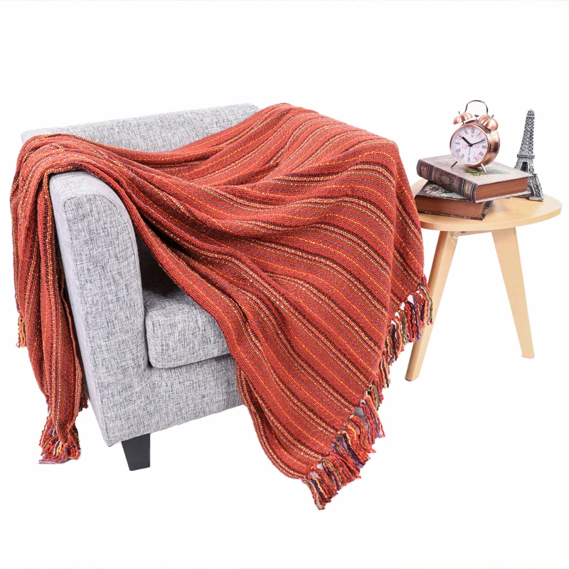 Всесезонное разноцветное мягкое и дышащее ворсовое одеяло Battilo в полоску для