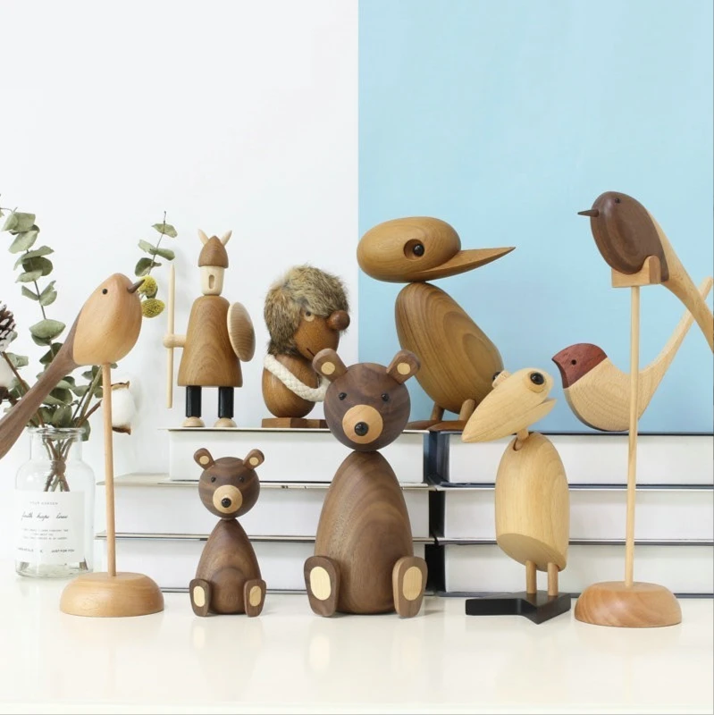 

DIMI Figures Home Decor Ornaments Crafts Boy Toys & Hobbies Nordic Danmark Wooden Animal Figurines Wood Bear/dog/bird/monkey