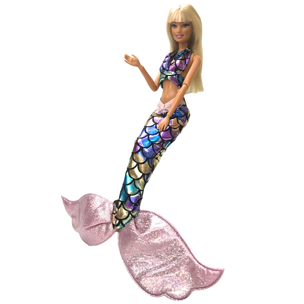 NK 2 шт./компл. Красочная Одежда русалки для куклы Барби бюстгальтер и юбка рыбий