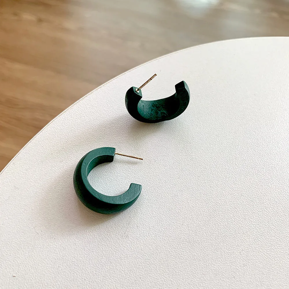 Милые матовые деревянные серьги в форме Луны геометрические C-образные винтажные