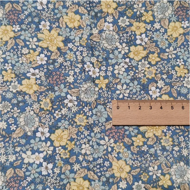 blue yellow flower Хлопок, саржа, зеленый, белый, синий, темно-красный, серый, маленький, Красный, розовый, желтый, цветок, цветочный материал, сделай сам для детей, кукла, одежда, платье, Декор - Цвет: blue yellow flower