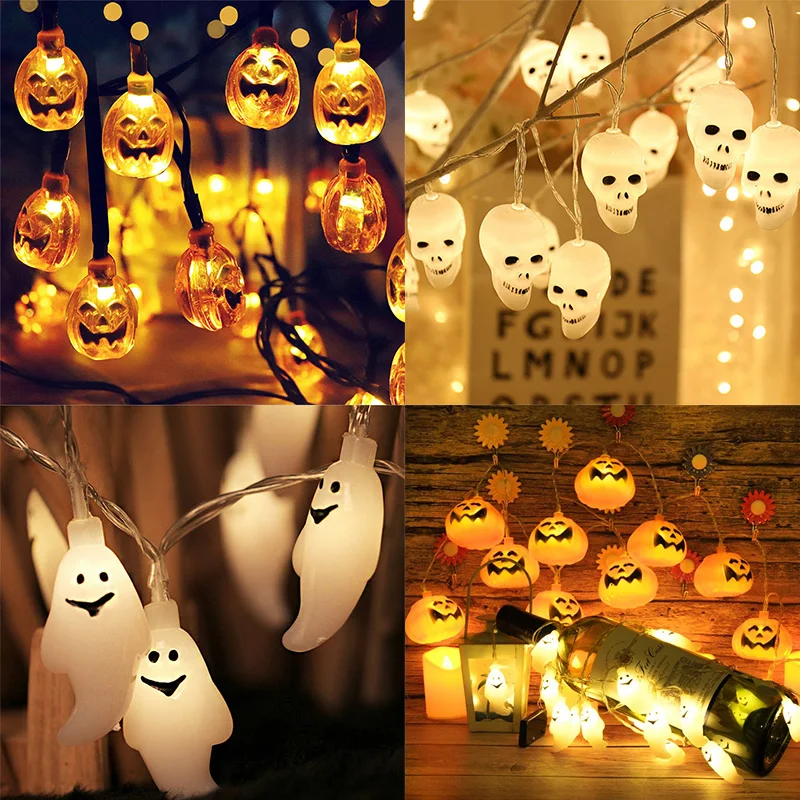 10 головок светодиодный светильник гирлянда Тыква Призрак Огни в форме черепа s