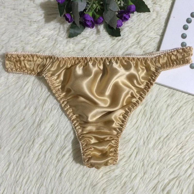 Трусы мужские шелковые пикантные мягкие стринги однотонные удобные дышащие