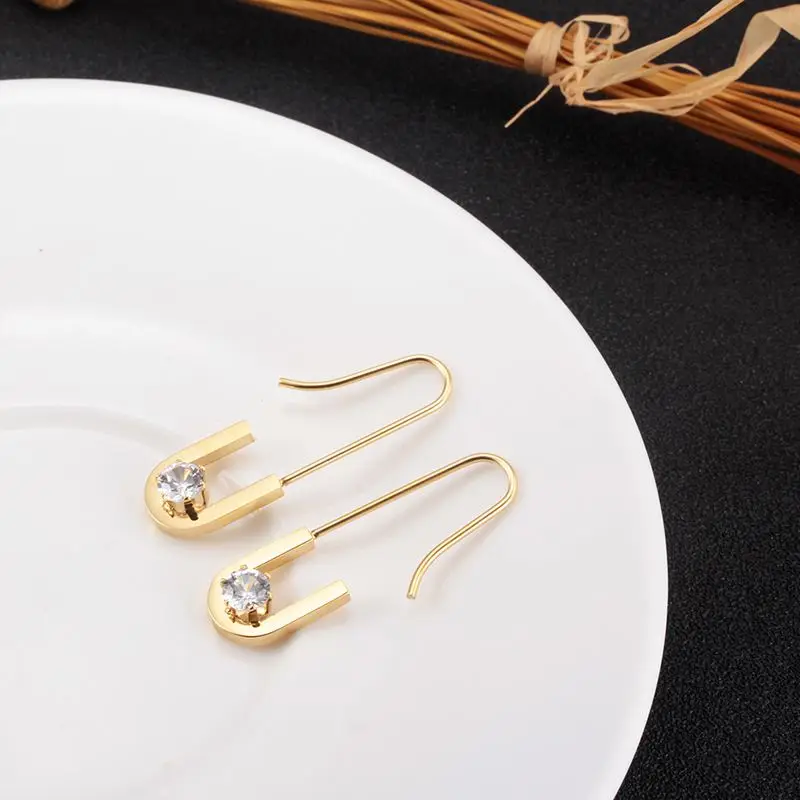 Длинные висячие серьги золотого цвета для женщин U образные из нержавеющей стали