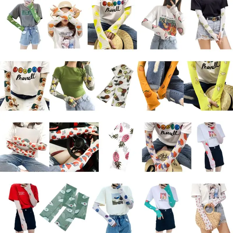 

Korean Colored Cute Cartoon Avocado Fruit Print Arm Sleeves Cover Women Girl Summer Outdoor Cycling Cooling Sun Protection Glove