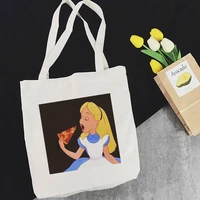 princess love eat pizza print fun women bag harajuku shoulder canvas bag casual messenger bags tote large capacity vintage purse