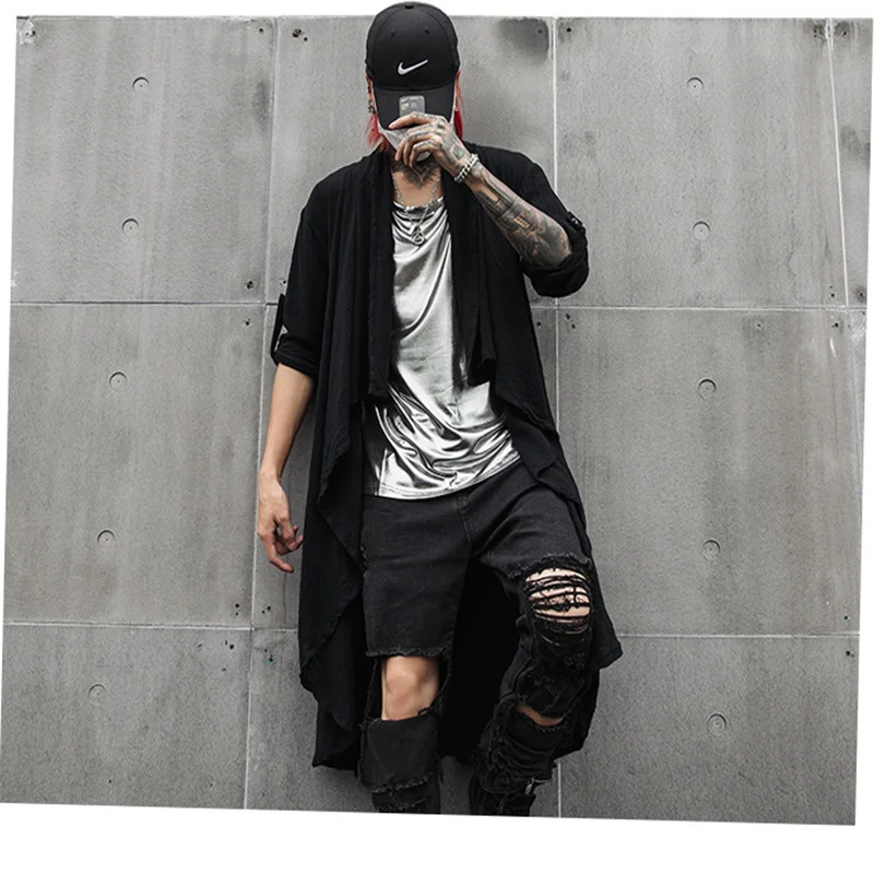 Мужской длинный Тренч хлопковый льняной уличный панк хип-хоп куртка для ночного
