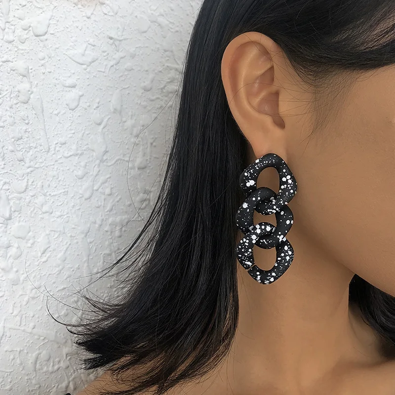 

European and American exaggerated jewelry personality black and white dot earrings fashion temperament cold wind earrings