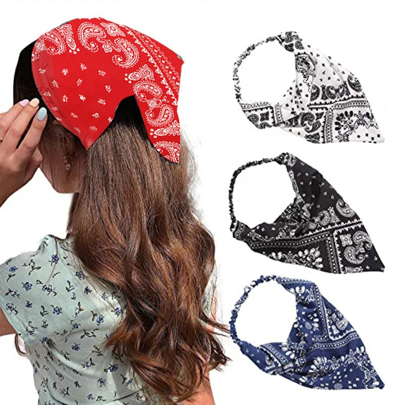

Bohemia Prints Triangle Bandanas Hairband Elastic Hair Bands Women Retro Solid Color Headband Turban Hair Decorate Accessories