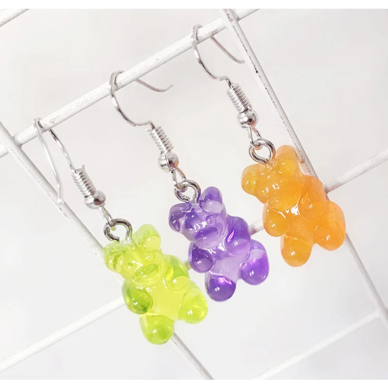 WISHMETYOU Gummy Bear серьги милые животные прозрачный зеленый Смола ювелирные изделия