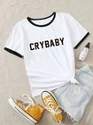 Starqueen-JBH футболка плакать и нарисованными буквами для малышей с принтом в стиле 70-х модные винтажные красивые Grunge, женская футболка kawaii рубашка с короткими рукавами