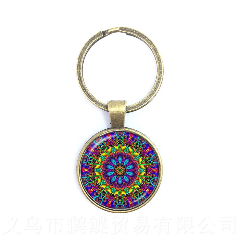 Брелок OM/AUM ручной работы синяя Мандала Дамура цветок символ искусство ювелирные