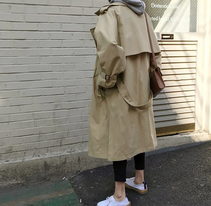 Осень Новый женский Повседневный плащ негабаритных двубортный винтажный пояса