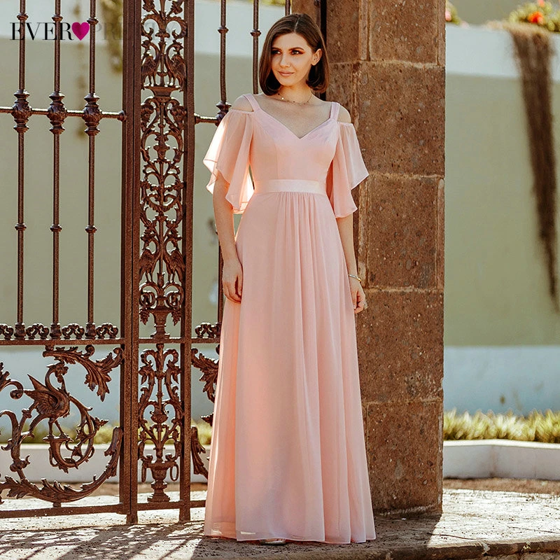 

Ever Pretty Elegant Pink Evening Dresses Long A-Line Off The Shoulder V-Neck Sexy Formal Party Gowns EP07871PK Abendkleider 2020