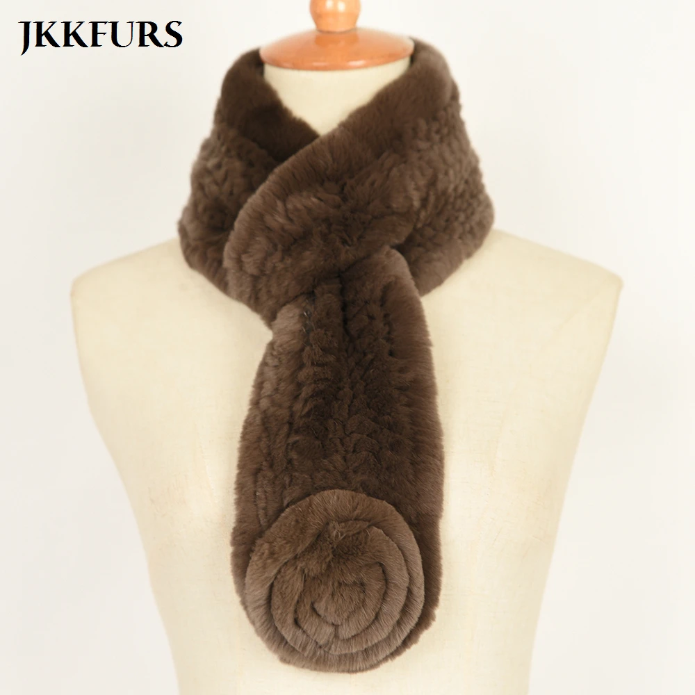 

2020 Women's Real Rex Rabbit Fur Hat Winter Thick Warm Fur Scarf Set Lady Genuine Fluffy Fur Snood S7589
